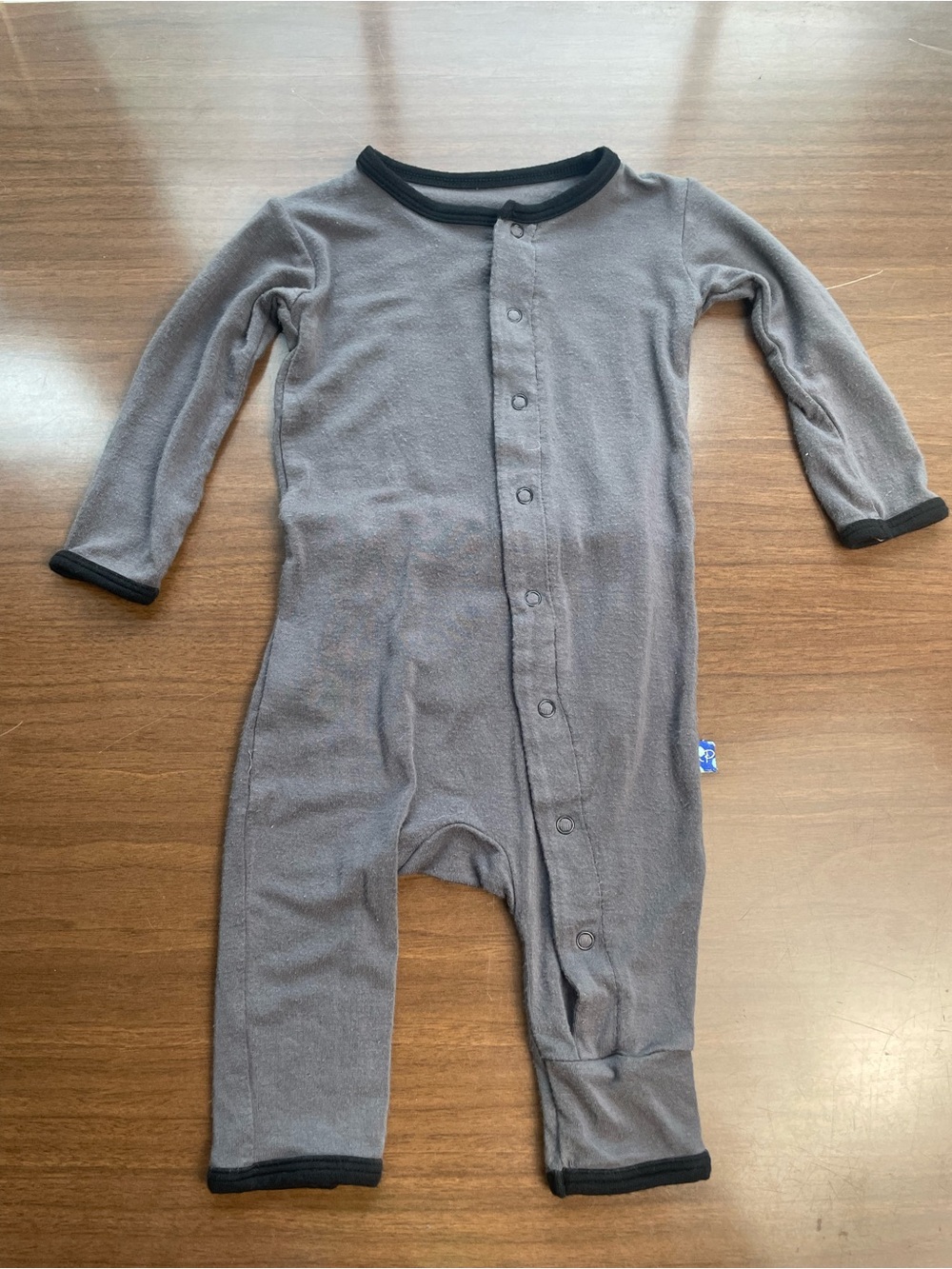 Kickee Pants Gray Snap-Front Footie with Black Bird